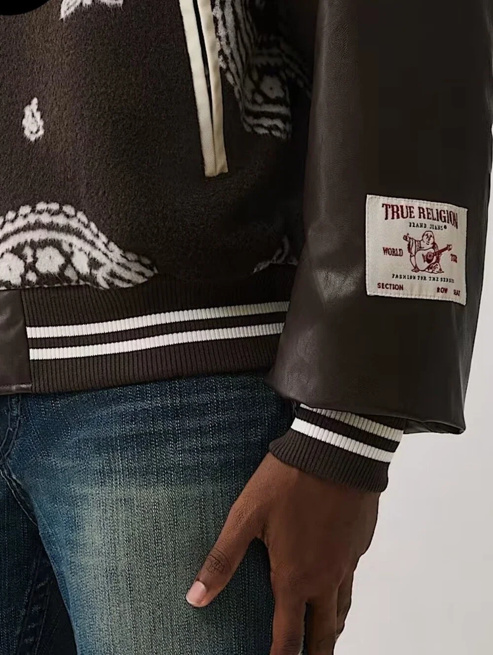 True Religion Wool Retro Varsity Bomber Jacket Dark Brown